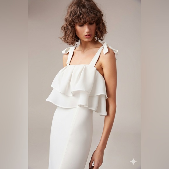 C/MEO Collective White Maxi Dress with Ruffle and Slit - Picture 4 of 5